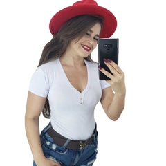 JOHE Blusa Feminina Básica gola v manga curta