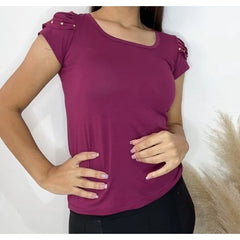 JOHE Blusa Feminina Básica com detalhes nas mangas