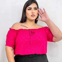 JOHE Blusa Feminina Ciganinha Plus Size em lesse