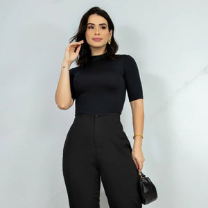 JOHE Blusa Casual Feminina com manga e gola alta