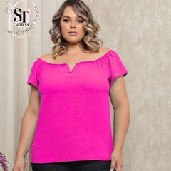 JOHE Blusa feminina Ciganinha Plus Size manga curta decote v