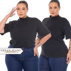 JOHE Blusa Feminina Lisa Plus Size gola alta