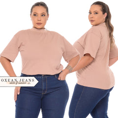 JOHE Blusa Feminina Lisa Plus Size gola alta