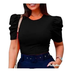 JOHE Blusa Feminina Canelada manga bufante