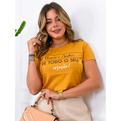 JOHE T-Shirt Feminina manga curta gola redonda